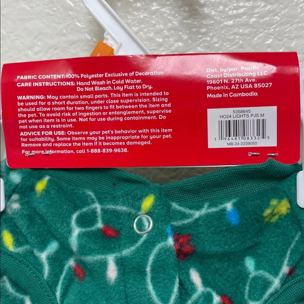 Merry & Bright Medium Dog Fleece Green PJ’s Pajamas with Paw Prints